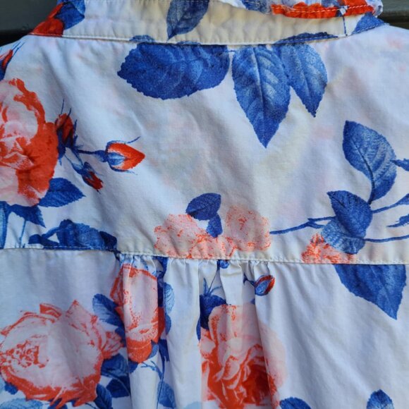 Talbots Red White Blue White Floral Button Down Blouse size Medium - Picture 7 of 13